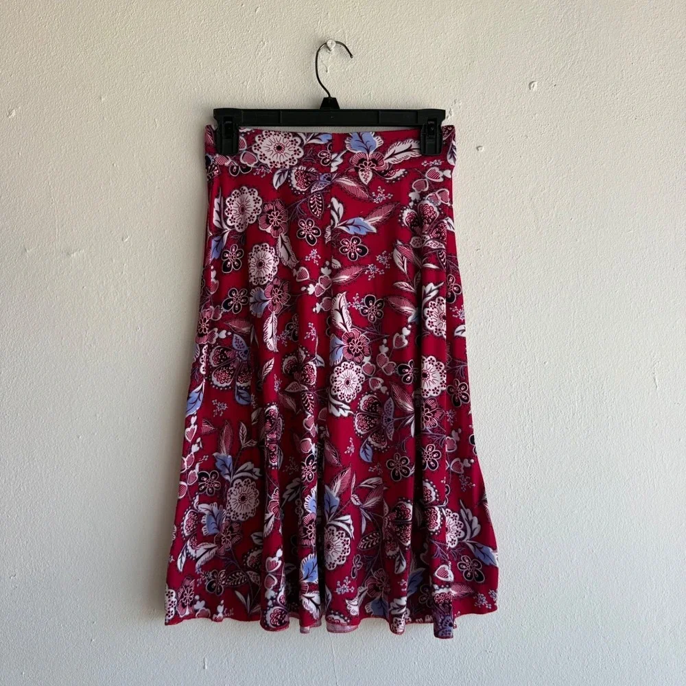 Emily Stacy Red Floral Skirt Size Small Flowy A-Line Boho Y2K Womens - Picture 2 of 7